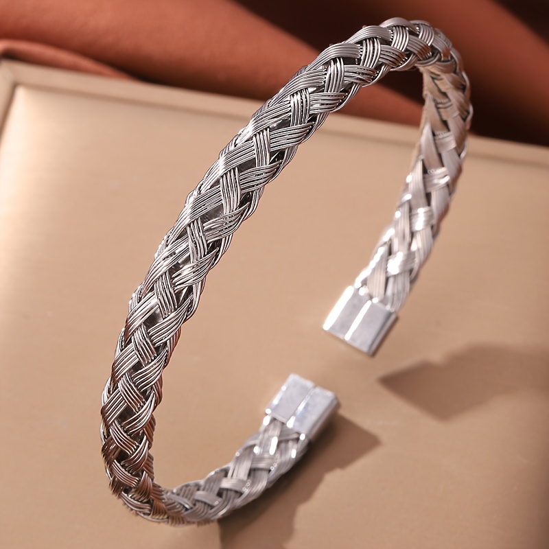 Women's Vintage Knitted Bracelet, Stylish 304 Stainless Steel